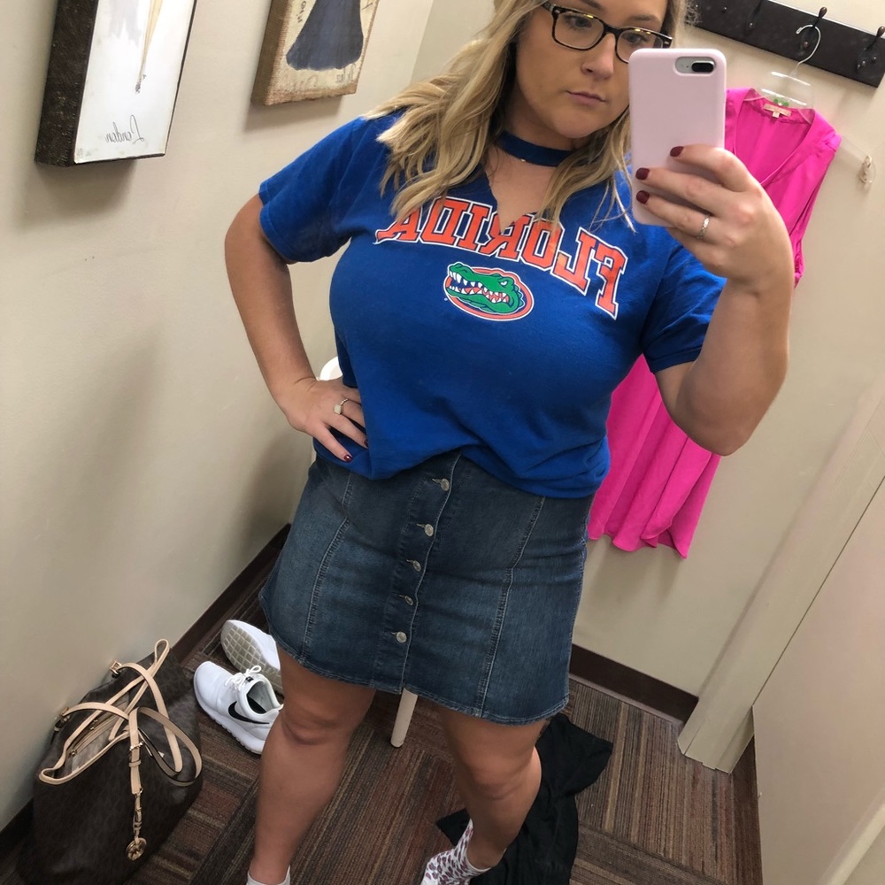 Button down denim skirt